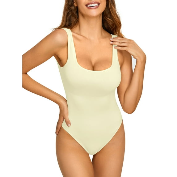 SHCKE Bodysuits for Women One Piece Tummy Control Shapewear Bodysuit Square Neck Tank Tops Sleeveless Body Shaper Lifter Hip Shaper Underwear Body Corset