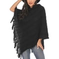 thumbnail image 1 of SHCKE Casual Hooded Cape for Women Loose Cape Shawl Hooded Poncho Sweater Solid Knit Pullover Fringed Cape Asymmetric Knit Poncho, 1 of 6