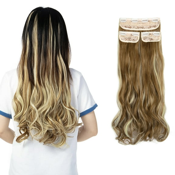 SHCKE Clip in Hair Extensions 18" Curly Hair Extension 3Pcs Ginger Brown Mix Bleach Blonde Clip On Hair Extensions Heat Resistant Synthetic Fiber Hair Pieces for Women
