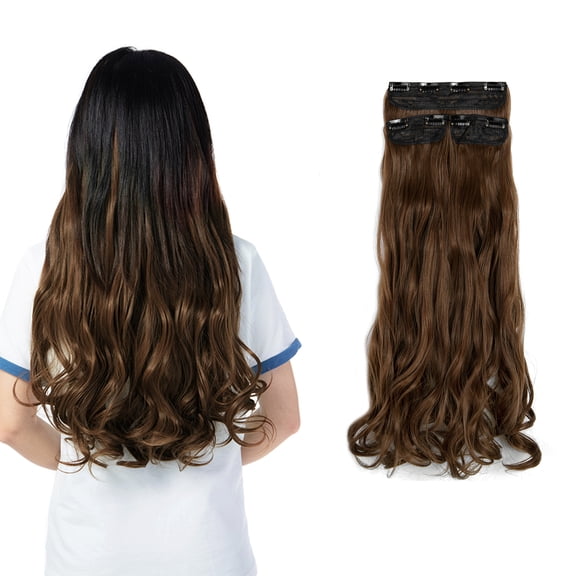 SHCKE Clip in Hair Extensions 18" Curly Hair Extension 3Pcs Light Chestnut Brown Clip On Hair Extensions Heat Resistant Synthetic Fiber Hair Pieces for Women
