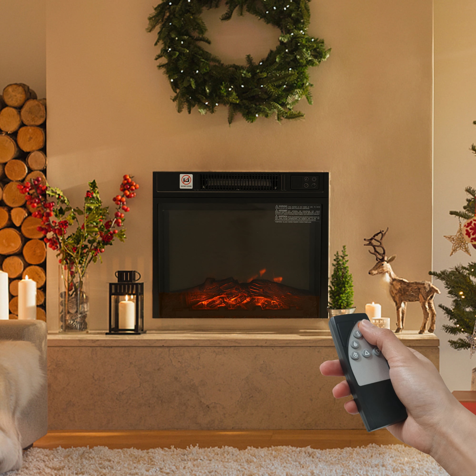SHCKE Electric Fireplace Insert 18"/23" Fireplace Heater with Remote Control and Timer ...