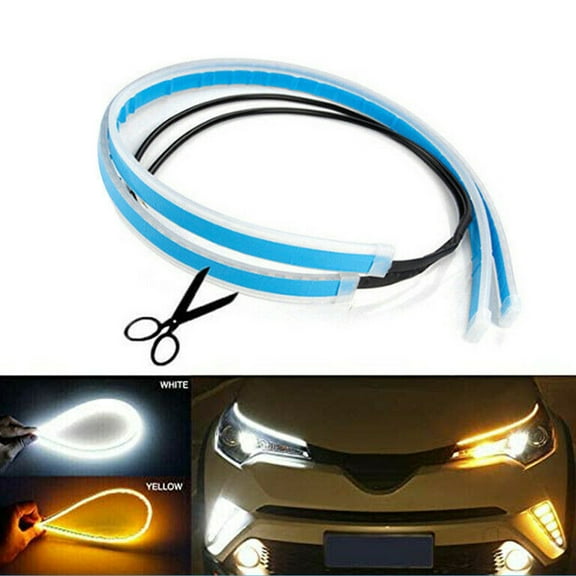 SHCKE Flexible Led Light Strip 2 Pcs 24 Inch Amber LED Headlight Surface Strip Tube Light DRL Waterproof Switchback Sequential Lamp Turn Signal Light