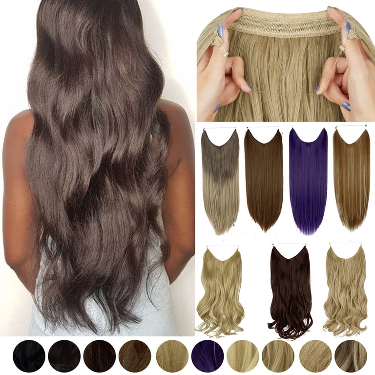 SHCKE Invisible Wire Hair Extensions 22 Inch Straight Hair  display picture 2