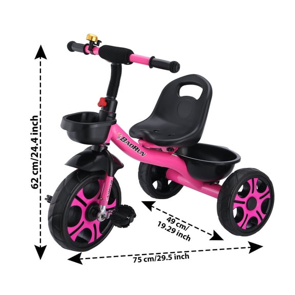 SHCKE Unisex Kids Tricycle, Rose Red, 24.4" x 29.5"