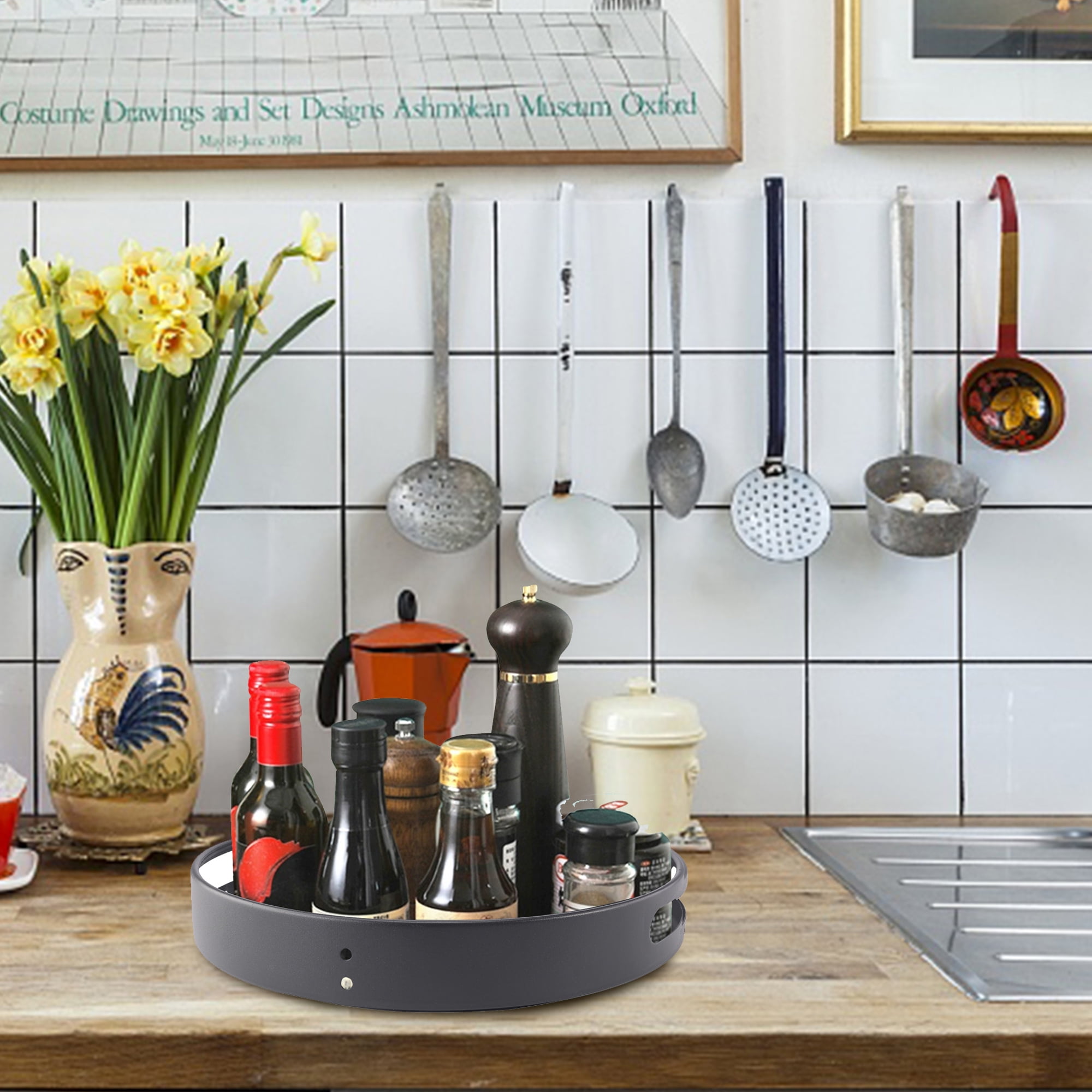 SHCKE Kitchen Rotating Spice Rack, Rotating Spice Racks 1/2 Tiers Spice