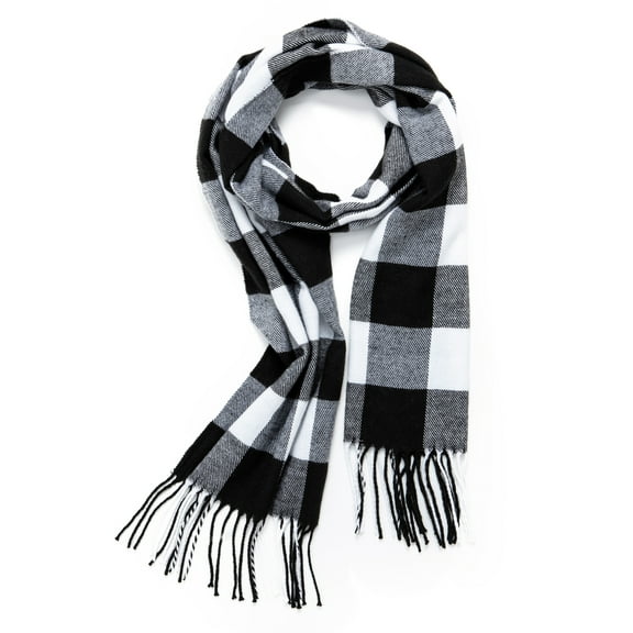 SHCKE Mens Scarf for Winter Knit Plaid Striped Scarves Soft Warm Scarf with Tassel Edge