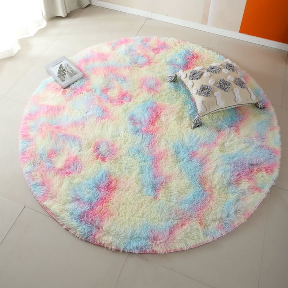 SHCKE Round Fluffy Soft Area Rugs Plush Shaggy Carpet Cute Circle Rug for Kids Bedroom Comfy Reading Rug Circular Rugs for Girls Boys Room, 4x4ft/5.3x5.3ft/6x6ft