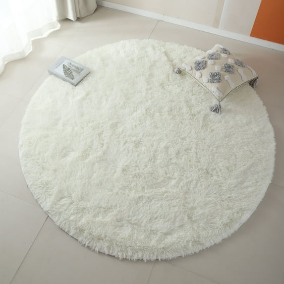 SHCKE Round Rug Circle Area Rug for Kid's Bedroom Fluffy Shag Circular Rug Non-Slip Floor Mat Carpet for Living Rooms, Bedrooms, Dining Rooms and More, 4x4ft/5.3x5.3ft/6x6ft
