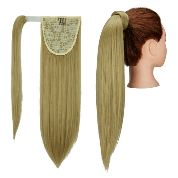 SHCKE Straight Hair Ponytail Extension 20"/28" Long Wrap Around Ponytail Drawstring Ponytail Clip in Synthetic Ponytail Extension for Women - Ash Blonde