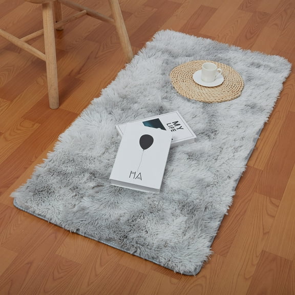 SHCKE Ultra Soft Fuzzy Area Rug Bedroom Fluffy Rugs Furry Area Rugs Bedside Fuzzy Carpet Home Decorate Plush Area Rug Kids Room Carpet Grey 2x4Ft