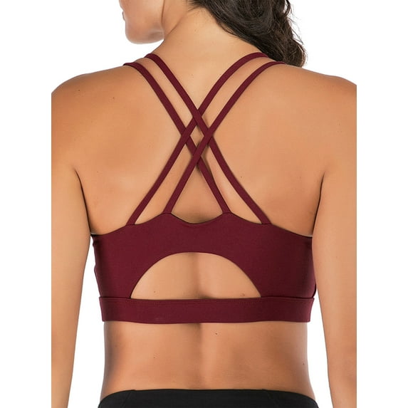 SHCKE Women Cross Back Workout Running Bra Removable Cup Racerback Yoga Fitness Bra Top