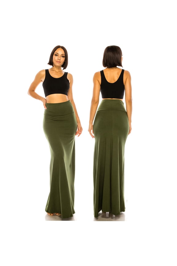 Women Elastic High Waist Long Maxi Skirt Casual Skirt Lounge Skirt Fold-Over Flare Long Maxi Skirt Soft Flared Skirt