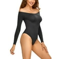 thumbnail image 1 of SHCKE Women One Piece Off Shoulder Long Sleeve Bodysuit Shapewear Tummy Control Body suit Seamless Tops Bodysuit for Women, 1 of 8
