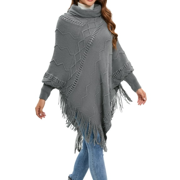 SHCKE Women Poncho Turtleneck Knit Sweater Asymmetric Hem Oversized Fall Winter Sweaters Casual Pullover Jumper Oversized Knit Pullover Jumper Tops Casual Sweater Coat