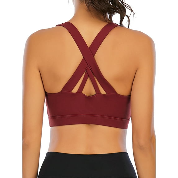 SHCKE Women Sports Bra Cross Back Yoga Bra Fitness Workout Tops With Removable Cups