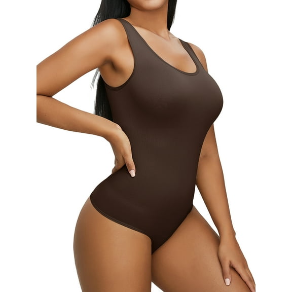 SHCKE Women's Bodysuits Ribbed Sleeveless Tops Shapewear Bodysuits Women Slimming Bodysuits Shapewear Tops Camisole Jumpsuit Sleeveless Shapewear Tank Tops Bodysuits, 1/3 PACK