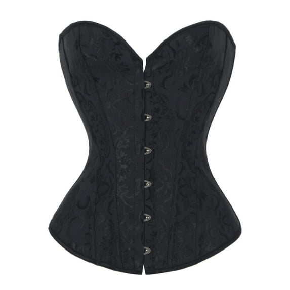 SHCKE Women's Bustier Sexy Corsets Top Black Satin Lace up Boned Overbust Corsets Waist Cincher Shapewear Plus Size