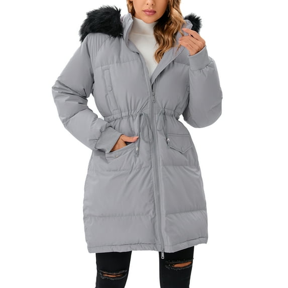 SHCKE Women's Down Jacket Women's Winter Hooded Coat Warm Long Puffer Jacket Parka Women's Winter Coat Puffer Jacket with Faux Fur Removable Hood