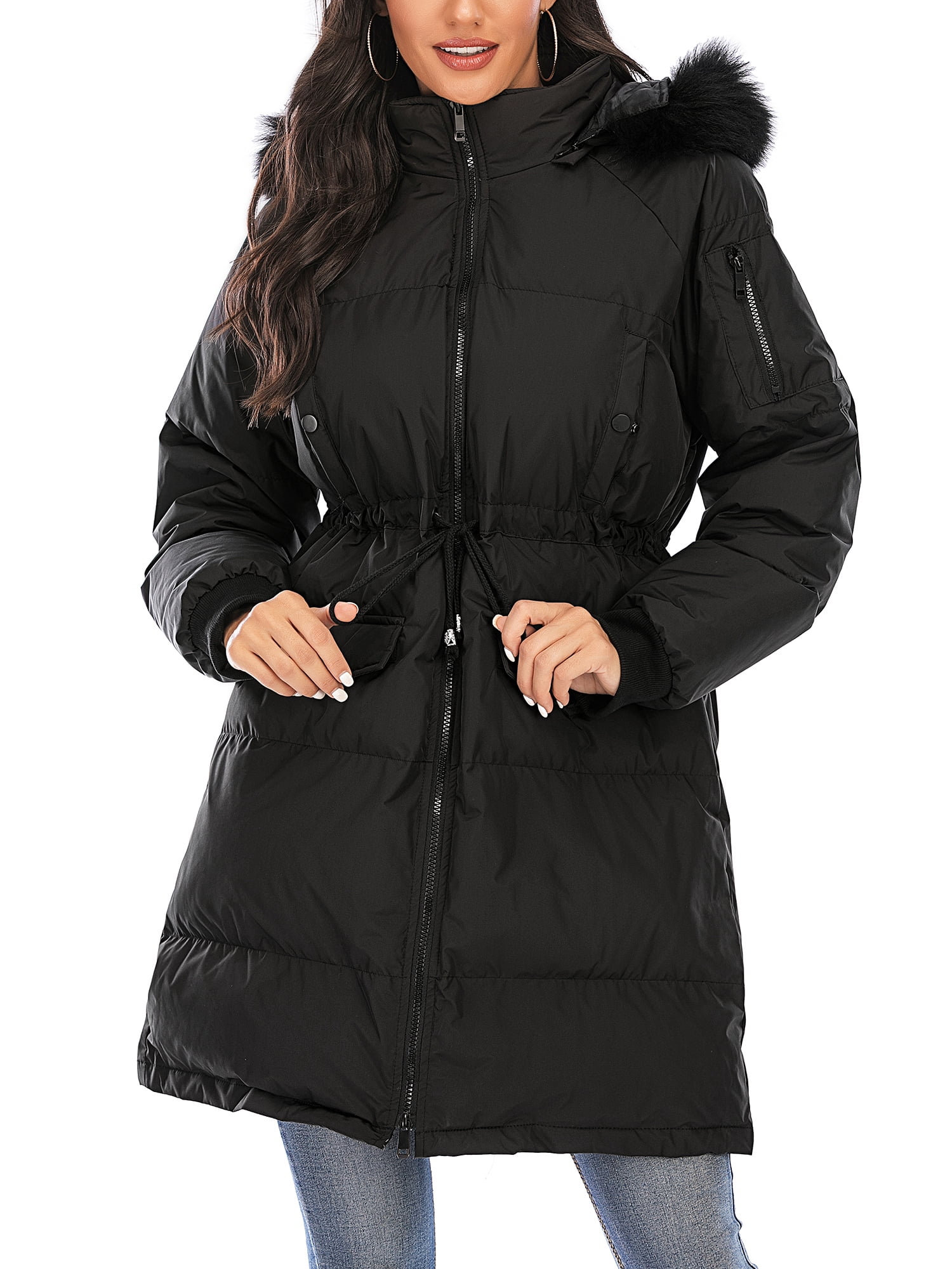 SHCKE Women's Down Puffer Coat Hooded Winter Down Coat Long Puffer Jacket Thickened Outwear with