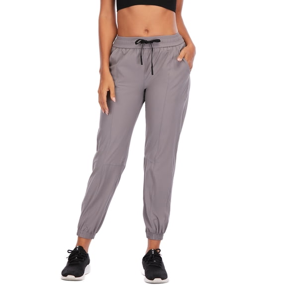 SHCKE Women's Lightweight Sports Pants Quick Dry Joggers Workout Pants Hiking Running Athletic Pants with Drawstring Elastic Waist Gray L