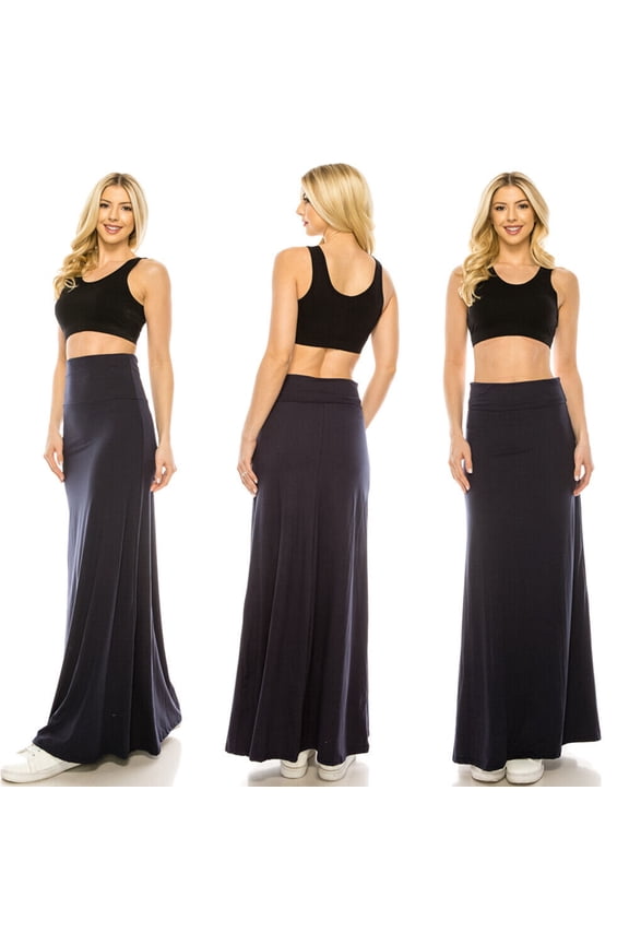 Women's Solid Floor Length Flare Long Maxi Lounge Skirt Plus Size Maxi Skirts Women's Maxi Skirt High Waisted Fold Over Elastic Waistband Long Skirts
