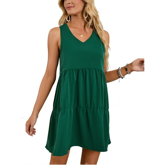 SHCKE Women's Summer Dresses Casual Solid Tank Dresses Sleeveless Beach Dress V Neck Sundresses