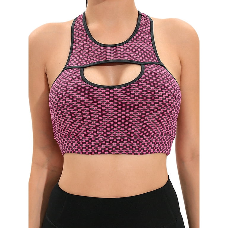 SHCKE Women's Texture Sports Bras Cutout Gym Workout Yoga Bras Medium  Support Sports Bra with Removable Cups 