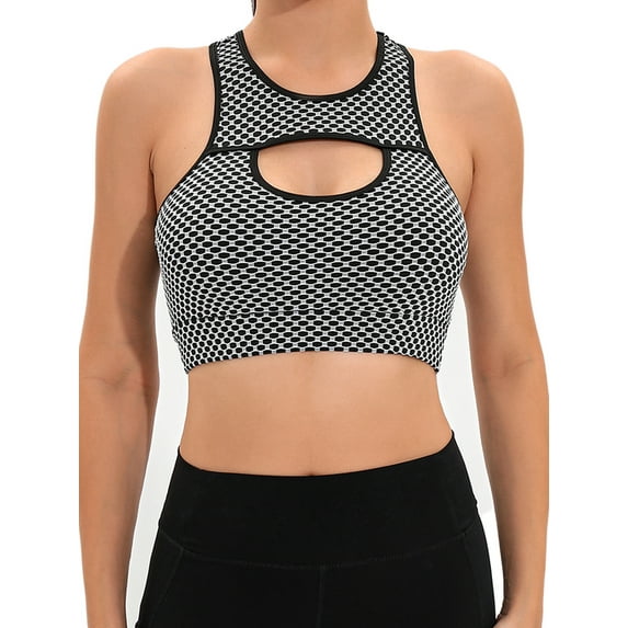 SHCKE Women's Texture Sports Bras Cutout Gym Workout Yoga Bras Medium Support Sports Bra with Removable Cups