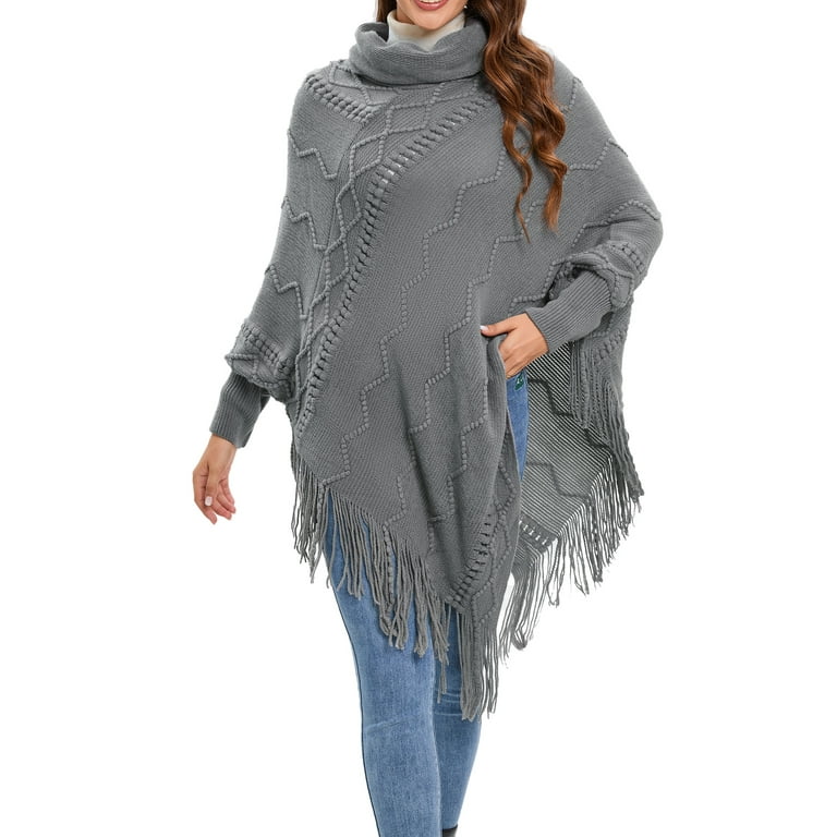 Women's Turtleneck Wool Knit Poncho Sweater Cardigan Women's Turtleneck Wool Knit Poncho Sweater Cardigan
