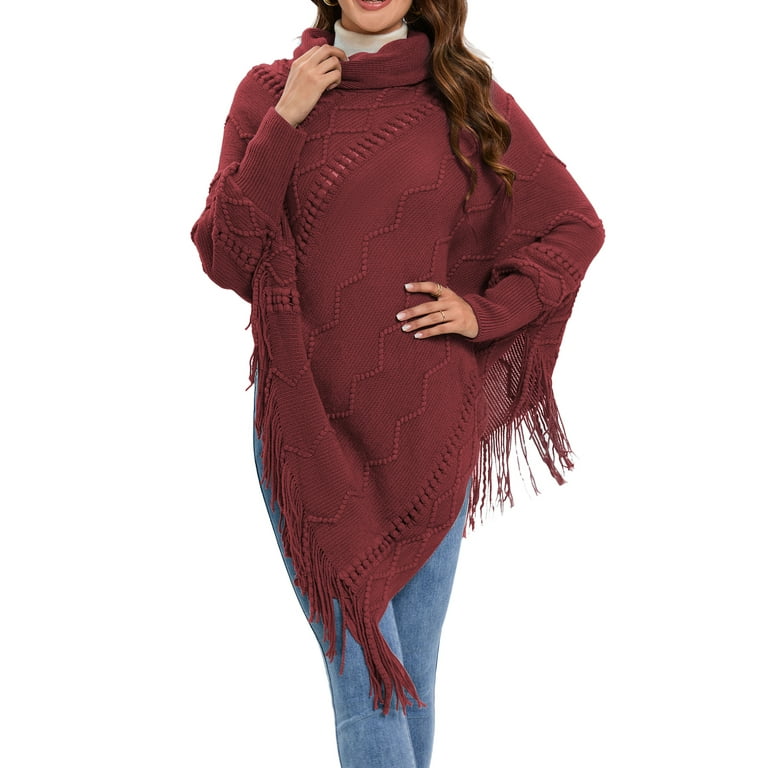 Women's Turtleneck Wool Knit Poncho Sweater Cardigan Women's Turtleneck Wool Knit Poncho Sweater Cardigan