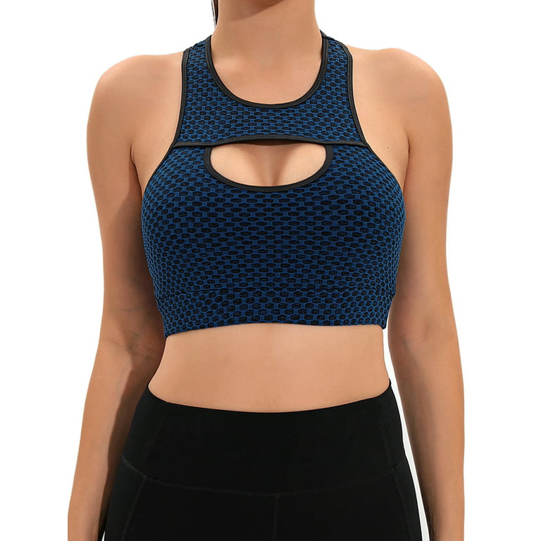 SHCKE Women's Yoga Sports Bras Cutout Crop Workout Tops Medium Support  Active Bra with Removable Cups 