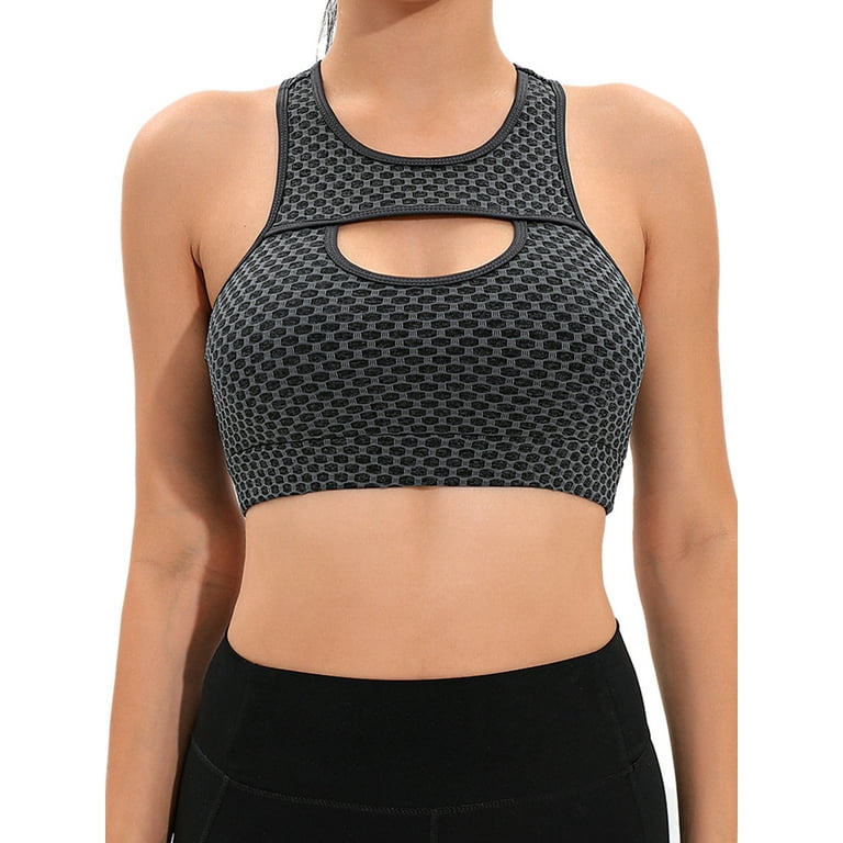 SHCKE Women's Yoga Sports Bras Cutout Crop Workout Tops Medium Support  Active Bra with Removable Cups 