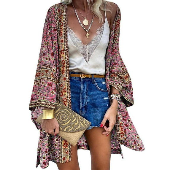SHCKE Womens Cardigan Beach Summer Cover Up Tops Summer Tops Loose Cardigan Beach Swim Cover up Blouse Open Front Beach Blouse Top