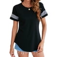 thumbnail image 1 of SHCKE Womens Casual T Shirts Striped Color Block Short Sleeve Tops Tunic Tops Crewneck T Shirts, 1 of 7