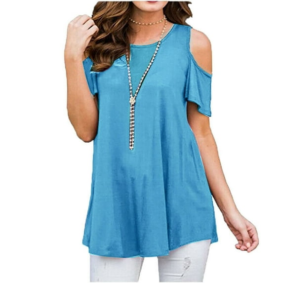 SHCKE Womens Cold Shoulder Tunic Top Crewneck Tunic Loose T Shirts Plus Size Cold Shoulder Tops Loose Summer Clothes Plus Size Shirts
