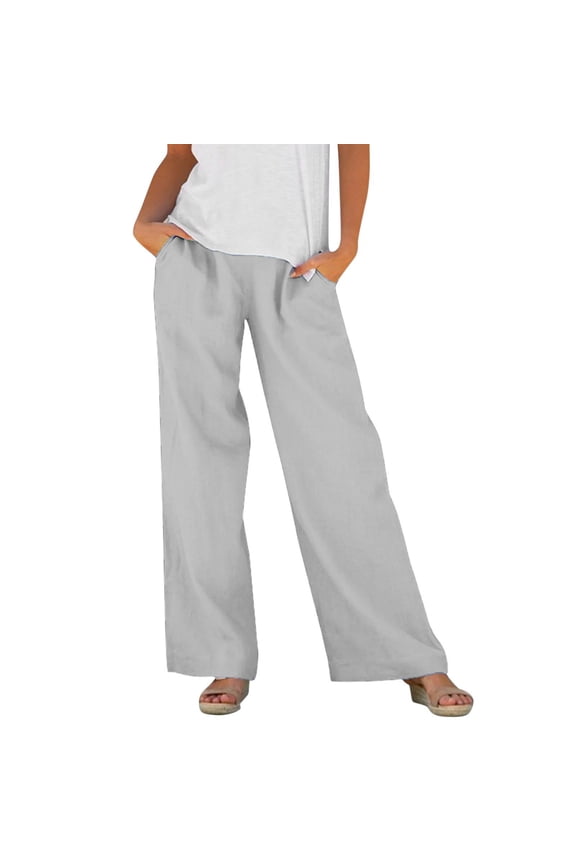 Fashion Clothing Womens Summer Pants High Waisted Straight Leg Linen Pants Tall Lounge Palazzo Pant Flowy Beach Vacation Trousers