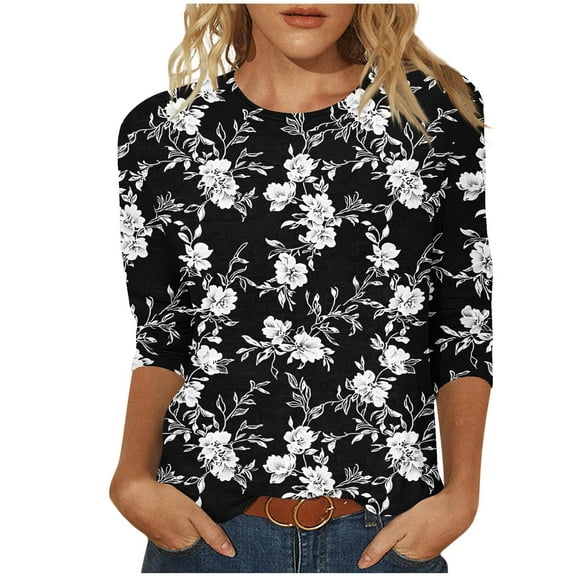 SHE IS My Items T Shirts for Women Loose Fit Plus Size Womens Floral Tops 2025 Womens Blouses Long Sleeve Black Workout Tees for Women Loose Fit