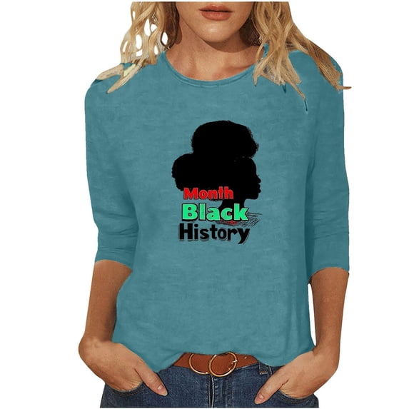 SHE IS My Items T Shirts for Women Loose Fit Womens Fall Tops Plus Size Black Blouses for Women Dressy Casual Womens Tunic Tops 3/4 Sleeve Cotton