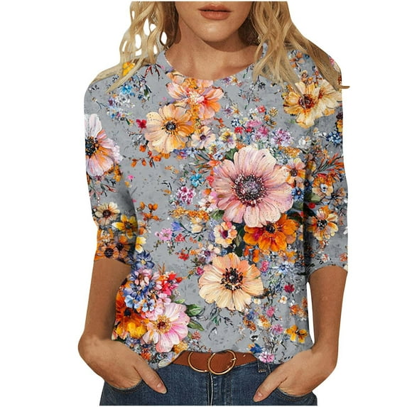 SHE IS My Items Women Shirts Long Sleeve 3x Plus Womens Tops Casual 3/4 Sleeves Pullover Shirts for Women Basic Tees for Women Cotton Pack