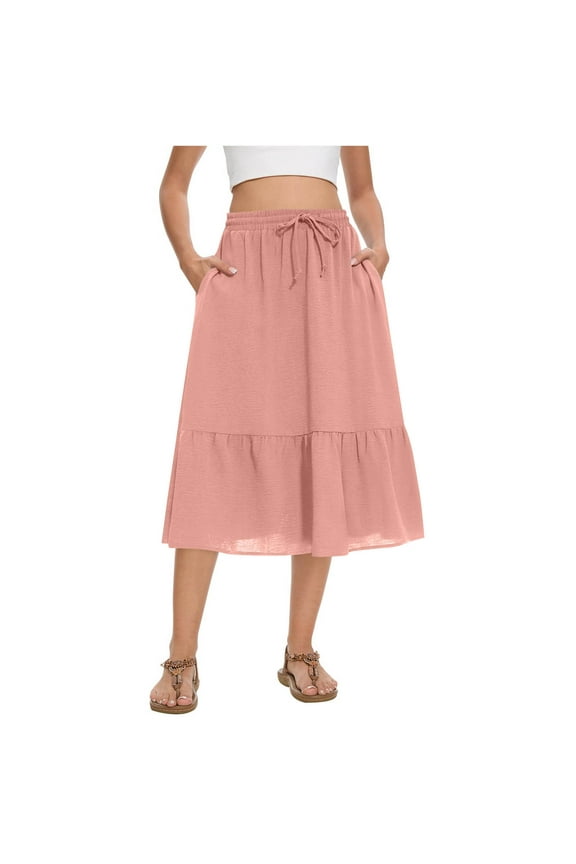 Skirts for Women Trendy High Waisted Tiered Maxi Skirt Casual Flowy Pleated A Line Beach Long Skirts with Tie