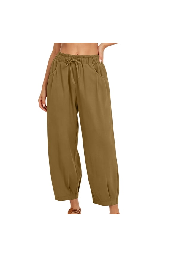 Women's Wide Leg Baggy Pants Casual Elastic High Waisted Palazzo Harem Slacks Ankle Length Loose Trousers with Pockets