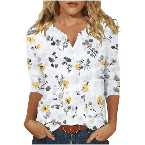 SHE IS Womens 3/4 Sleeve Tops, Womens Long Sleeve T Shirts Womens Crop Tops Loose White Blouse for Women 3/4 Sleeve Womens Tunic Tops for Leggings