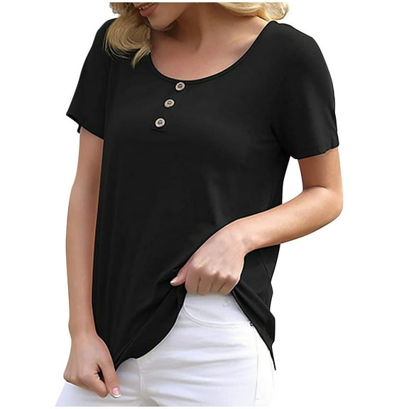 SHE IS Womens Summer Tops Casual Cotton Graphic Tees for Women Trendy Black Button down Blouse for Women Cotton Women Tank Tops Loose Fit Plus Size