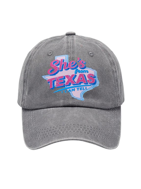 SHE'S FROM TEXAS I CAN TELL Baseball Cap Unisex Adjustable Strap Soft Curved Brim Hat for Men Women Outdoor Sun Protection