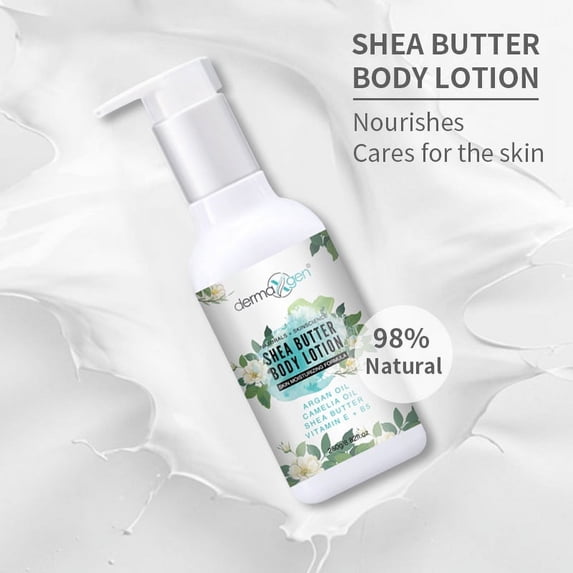 SHEA BUTTER Moisturizing Body Lotion + ARGAN OIL + CAMELIA OIL + VITAMIN e AND B5 + HYALURONIC ACID for All Skin Type PURE ORGANIC 8.82 FL OZ