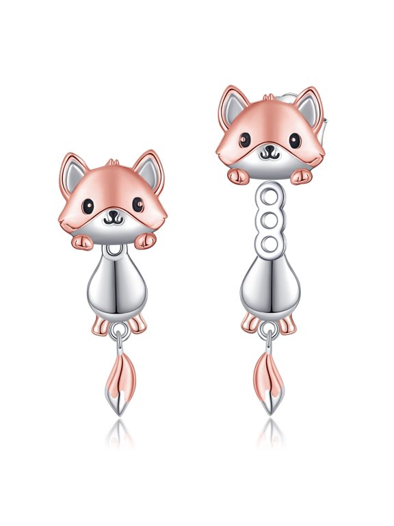 SHEAISR Fox Stud Earrings for Women 925 Sterling Silver Fox Jewelry Cute Animal Ear Jacket for Women
