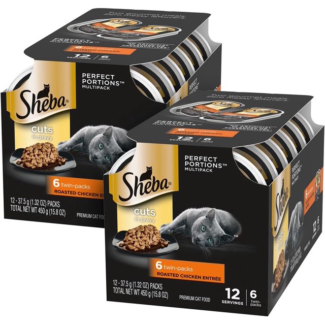 SHEBA Perfect Portions Cuts in Gravy Wet Cat Food Trays (12 Count, 24 Servings), Roasted Chicken