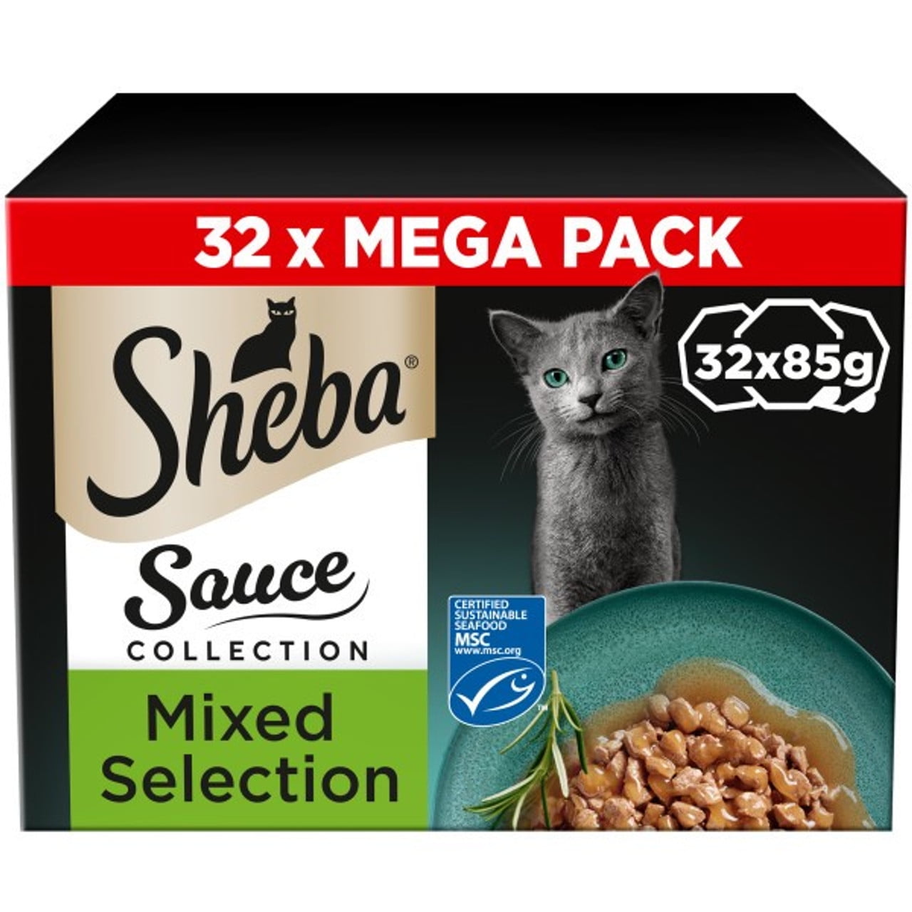 SHEBA Sauce Collection Cat Food Trays Mixed Collection Cat Food 32x85g Bulk 1 Case