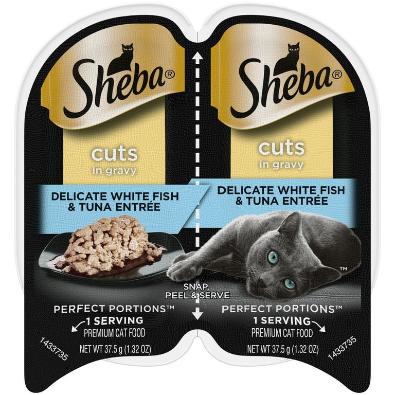 Sheba Perfect Portions Cat Food, Premium, Delicate Whitefish & Tuna Entree, Cuts in Gravy - 2 pack, 1.3 oz packages
