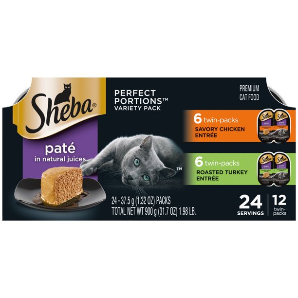 SHEBA Wet Cat Food Pate Variety Pack, Savory Chicken and Roasted Turkey